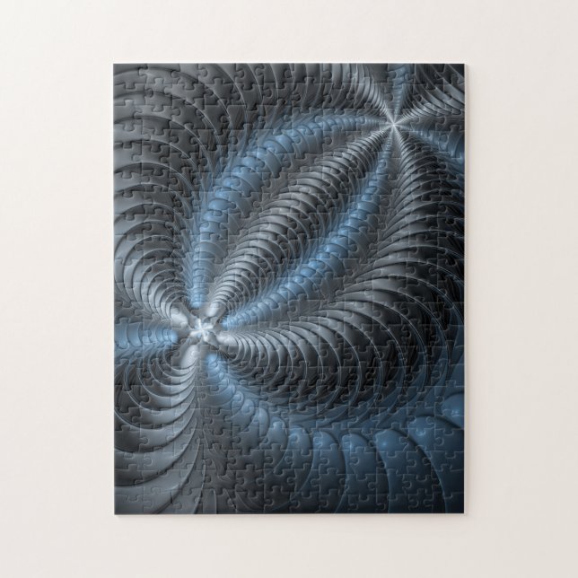 Quebra-cabeça Cinza Azul Plástico Arte Fractal 3D Abstrato (Vertical)