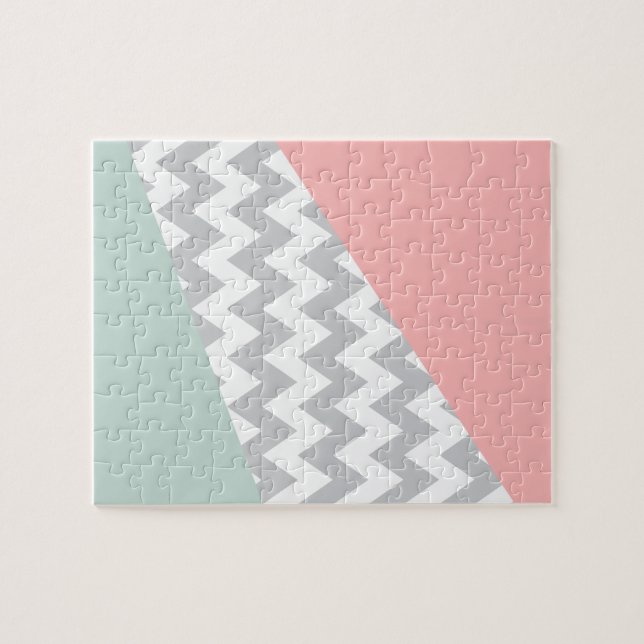 Quebra-cabeça Cinza Chevron Mint e Coral (Horizontal)