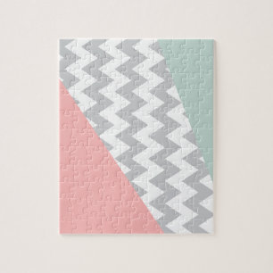 Quebra-cabeça Cinza Chevron Mint e Coral