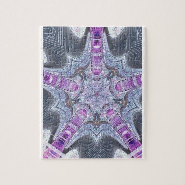 Quebra-cabeça Cinza de arte geométrica violeta roxa (Vertical)