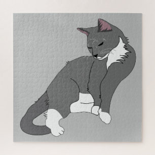 Quebra-cabeça Cinza e Gato de Tuxedo Branco