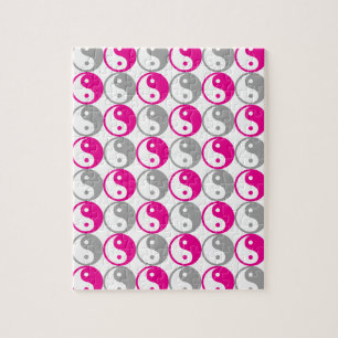 Quebra-cabeça Cinza e padrão yin yang rosa