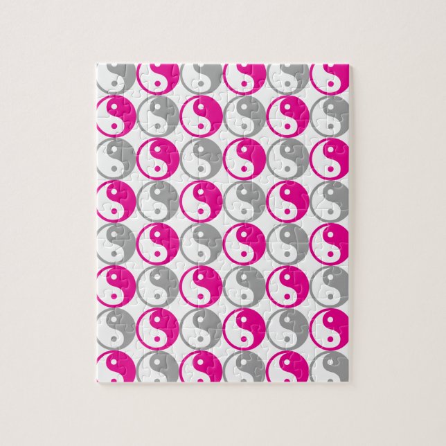 Quebra-cabeça Cinza e padrão yin yang rosa (Vertical)