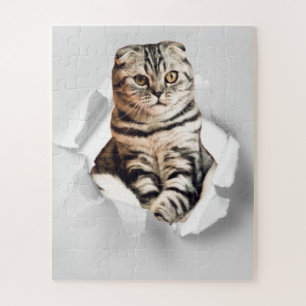 Quebra-cabeça Cinza Engraçada Gato Povoando através da Ilusão do