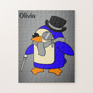 Quebra-cabeça Cinza neutra de pinguim de desenho animado bonito