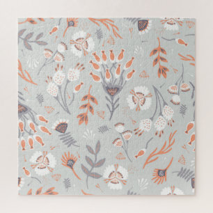 Quebra-cabeça Cinza Pastel Laranja Floral: Elegância Vintage