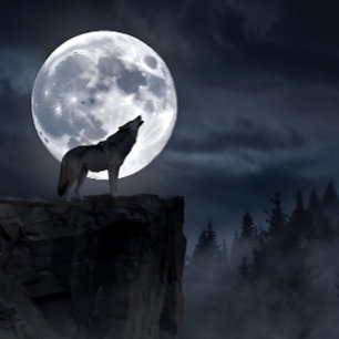 Quebra-cabeça Cinza Wolf Full Moon Silhouette