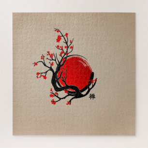 Quebra-cabeça Círculo Zen Enso, Sol e Flor Red Sakura
