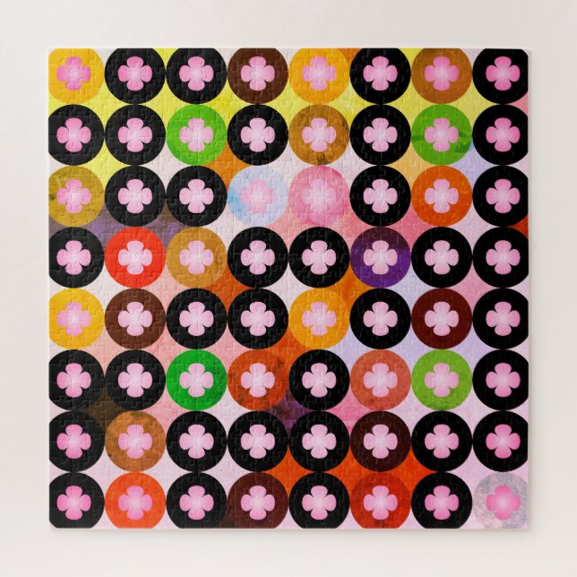 Quebra-cabeça Círculos Multicoloridos Legais & Trevos Rosa (Vertical)