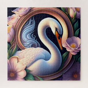 Quebra-cabeça Cisne de Aquarela Elegante na Flor Oriental