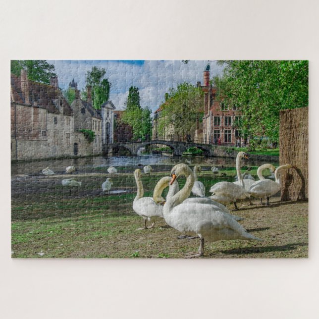 Quebra-cabeça Cisnes brancas no centro de Bruges (Horizontal)