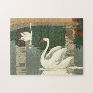 Quebra-cabeça Cisnes do branco do vintage