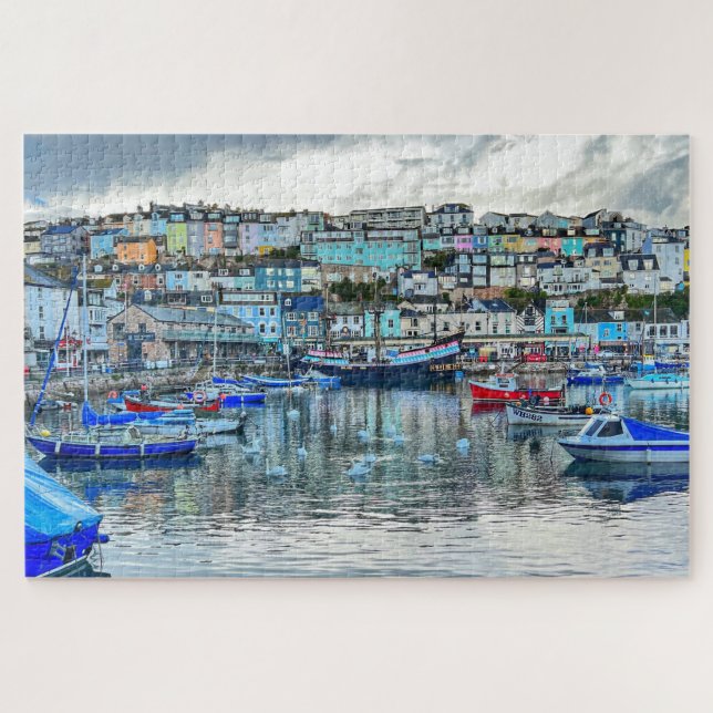 Quebra-cabeça Cisnes do Porto de Brixham: Costa de Devon Puzzle  (Horizontal)