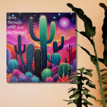 citação inspiradora, paisagem colorida de cacto