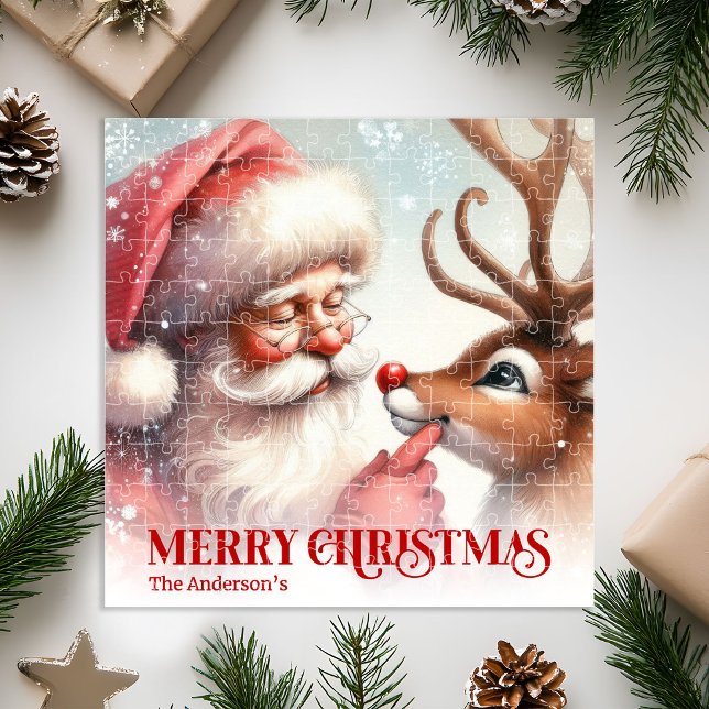 Quebra-cabeça Classic Santa and Rudolph Custom Kids Holiday Gift (Classic Santa and Rudolph Custom Kids Holiday Puzzle)
