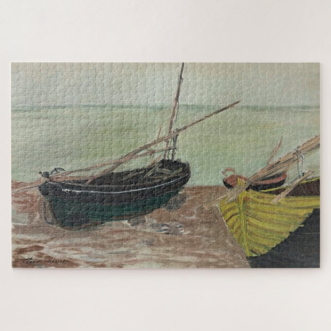 Quebra-cabeça Claude Monet Barcos na Praia de Étretat (Horizontal)