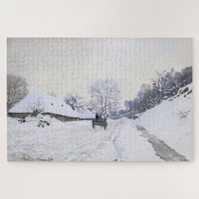 Quebra-cabeça Claude Monet - Carrinho na Estrada de Neve em Honf (Horizontal)