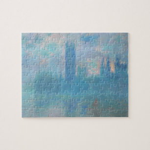 Quebra-cabeça Claude Monet. Casas do Parlamento em Londres. Azul