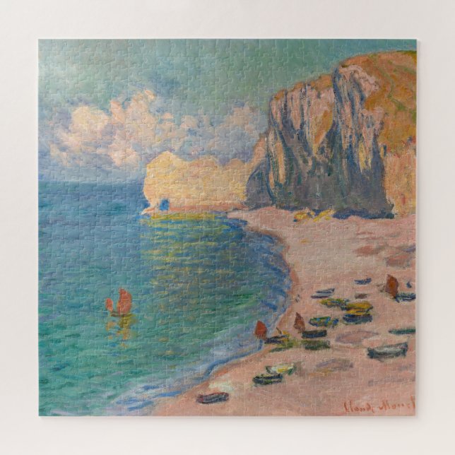 Quebra-cabeça Claude Monet - Etretat: Praia e Falaise d'Amont (Horizontal)