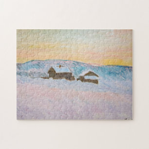 Quebra-cabeça Claude Monet - Paisagem da Noruega, Casas Azuis