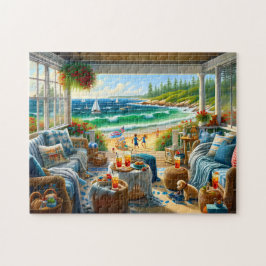 Quebra-cabeça Coastal New England Summer Porch Seascape