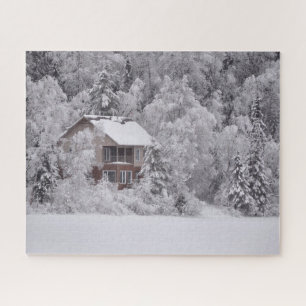 Quebra-cabeça coberto de neve da foto das árvore