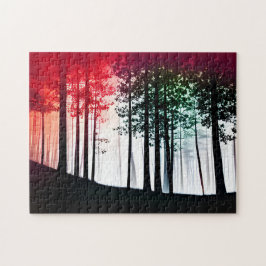 Quebra-cabeça Cobrir de Nevoeiro Vermelho Floresta de Silhueta P