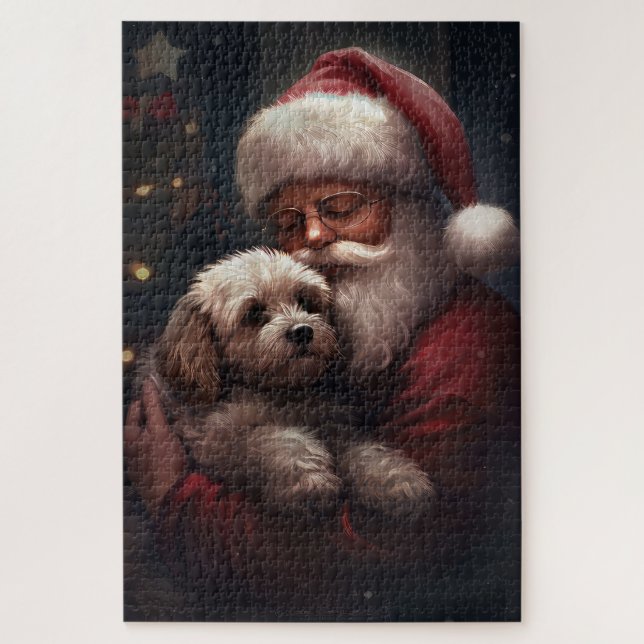 Quebra-cabeça Cockapoo com Papai Noel Natal Festivo (Vertical)