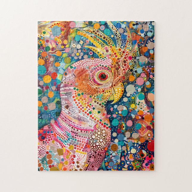 Quebra-cabeça Cockatoon rosa no estilo de arte ponto aborígene (Vertical)