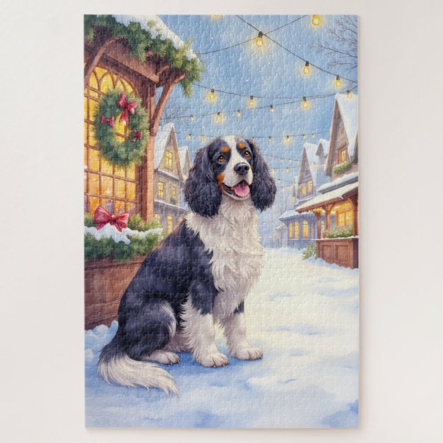 Quebra-cabeça Cocker Spaniel Aldeia Nevada Arte de Natal (Vertical)