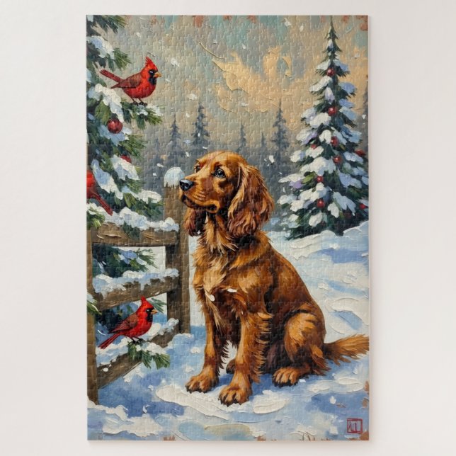 Quebra-cabeça Cocker Spaniel Antigo e Cardinals no Natal (Vertical)