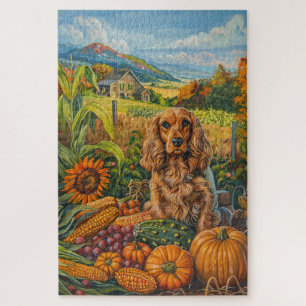 Quebra-cabeça Cocker Spaniel Cachorro Colheita de Outono Dia de 