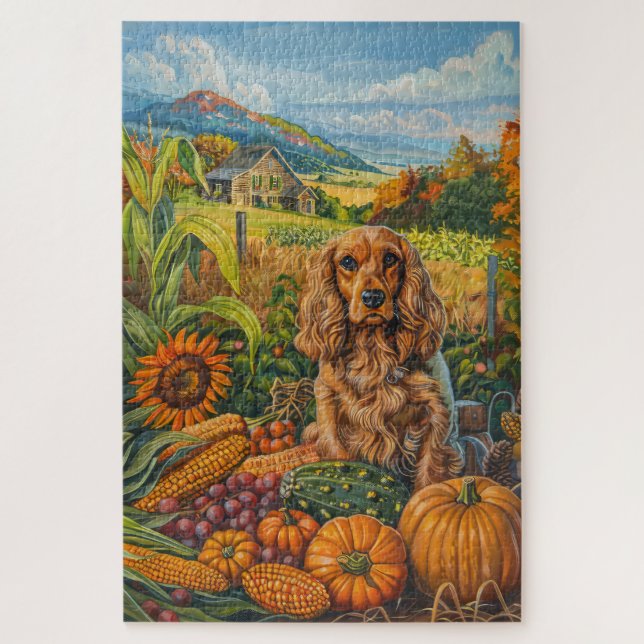 Quebra-cabeça Cocker Spaniel Cachorro Colheita de Outono Dia de  (Vertical)