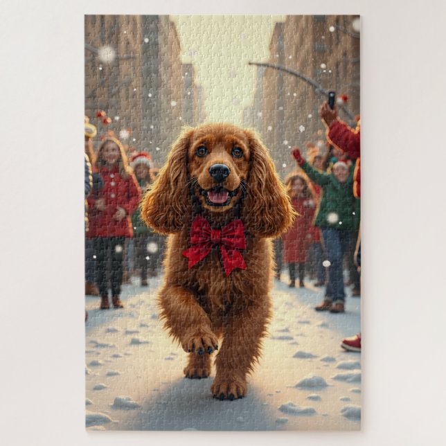 Quebra-cabeça Cocker Spaniel Christmas Parade Holiday Painting (Vertical)
