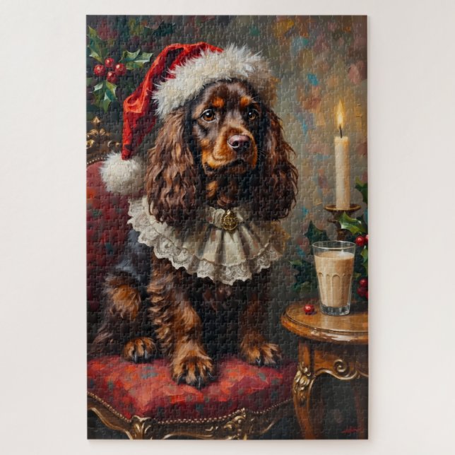Quebra-cabeça Cocker Spaniel Classical Christmas Portrait Hat (Vertical)