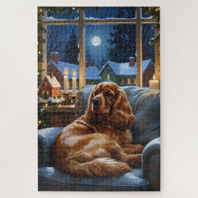 Quebra-cabeça Cocker Spaniel com Feriado das Luzes de Natal (Vertical)