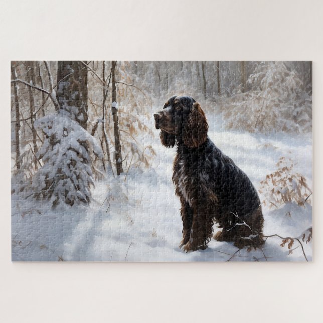 Quebra-cabeça Cocker Spaniel Deixe Nevar Natal (Horizontal)