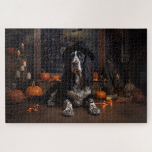 Quebra-cabeça Cocker Spaniel Inglês Abóboras Halloween Assustado