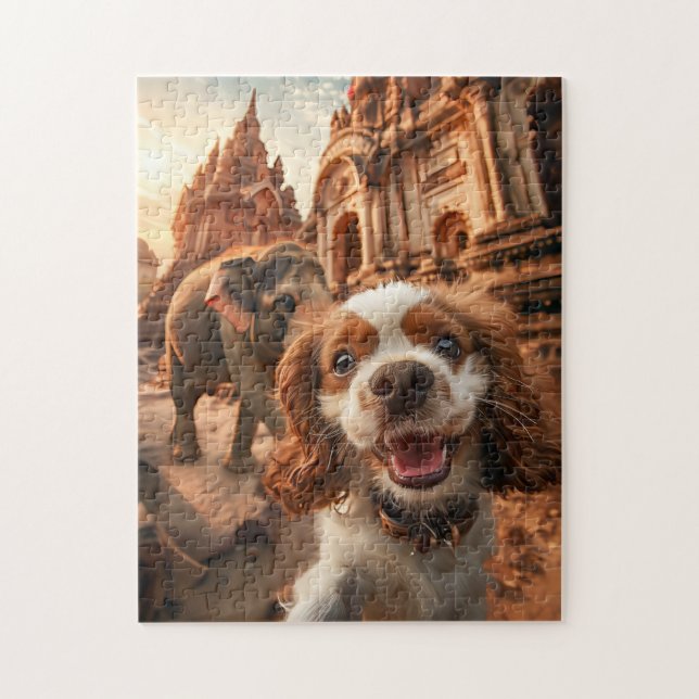 Quebra-cabeça Cocker Spaniel King Charles no templo de Ankor (Vertical)