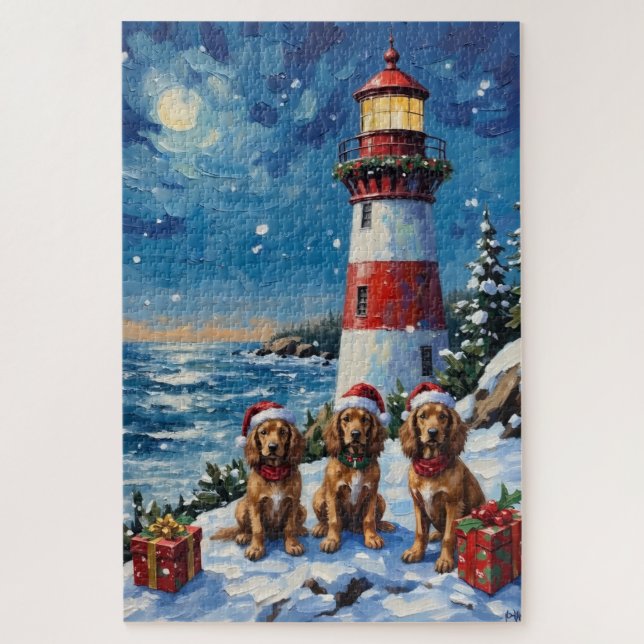 Quebra-cabeça Cocker Spaniel Natal Farol Férias (Vertical)