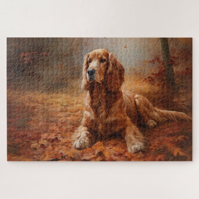 Quebra-cabeça Cocker Spaniel no Outono Folhas Caídas Inspiram (Horizontal)