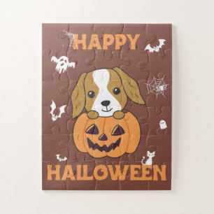 Quebra-cabeça Cocker Spaniel Pumpkin Cute Dogs Feliz Halloween J