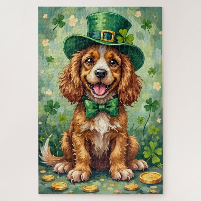 Quebra-cabeça Cocker Spaniel St Patrick’s Day Cute Lucky Dog (Vertical)