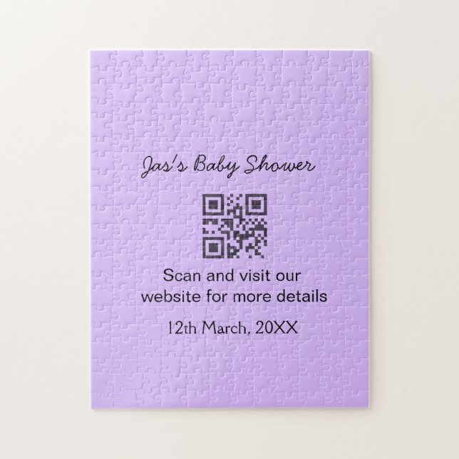 Quebra-cabeça Código QR de chá de bebê simples roxo adicionar no (Vertical)