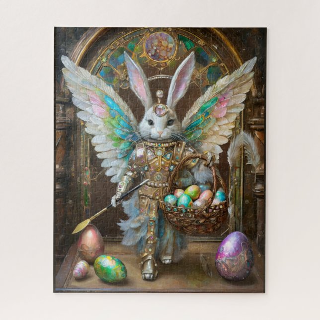 Quebra-cabeça Coelhinho Anjo Cavaleiro Steampunk da Páscoa (Vertical)
