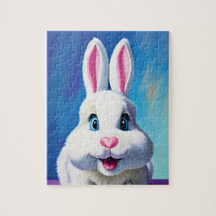 Quebra-cabeça Coelhinho Branco Energetico com Retrato Divertido 