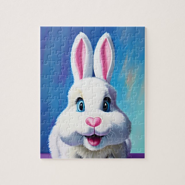 Quebra-cabeça Coelhinho Branco Energetico com Retrato Divertido  (Vertical)