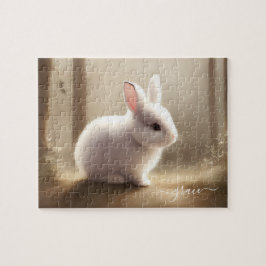 Quebra-cabeça Coelhinho de bebê com aquarelas, nome,