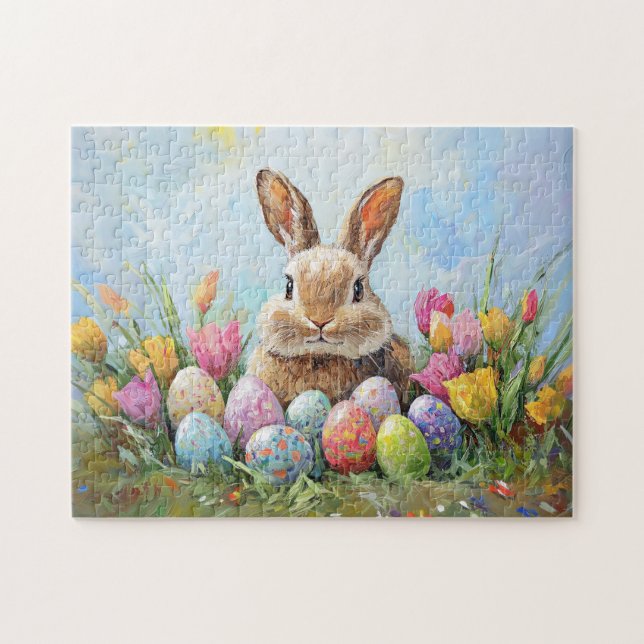 Quebra-cabeça Coelhinho de Páscoa Bonito com Ovos Coloridos (Horizontal)