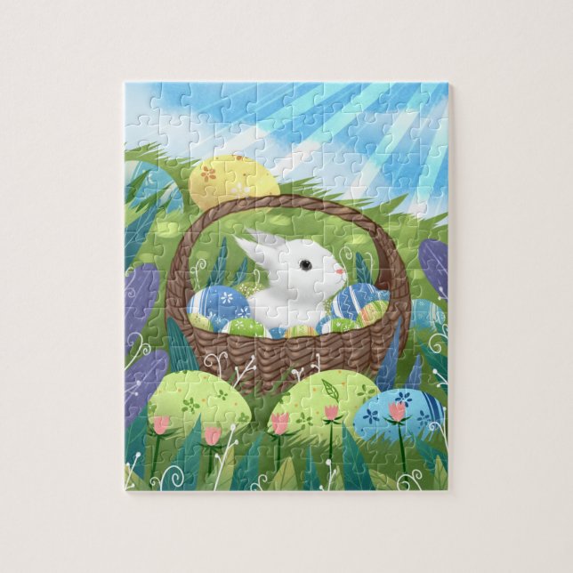 Quebra-cabeça Coelhinho de Páscoa Fofo e Ovos Decorados (Vertical)